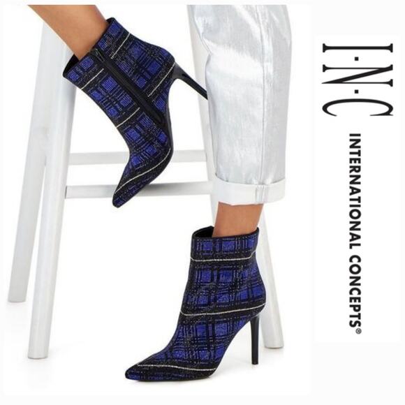 NWOB INC International Concepts Reisa Rhinestone Ankle Boots Sz. 6M Cobalt Plaid - Picture 1 of 9